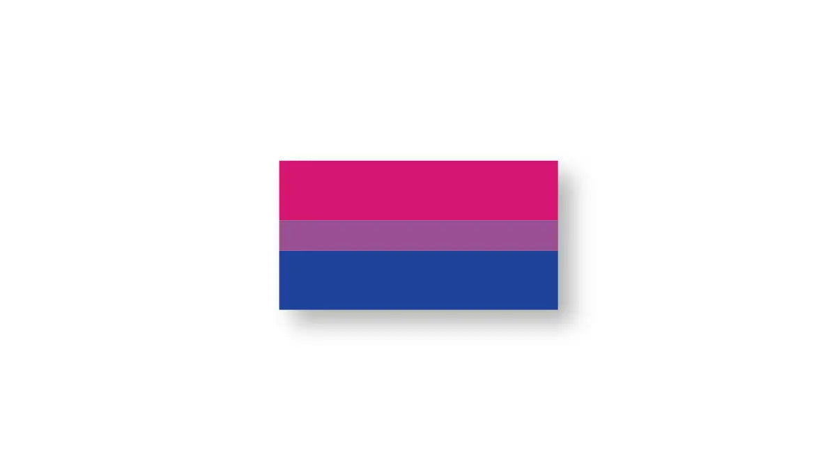 This is the bisexual flag. It consists of three horizontal stripes: a broad magenta or pink stripe at the top, a narrower purple stripe in the middle, and a broad blue stripe at the bottom.