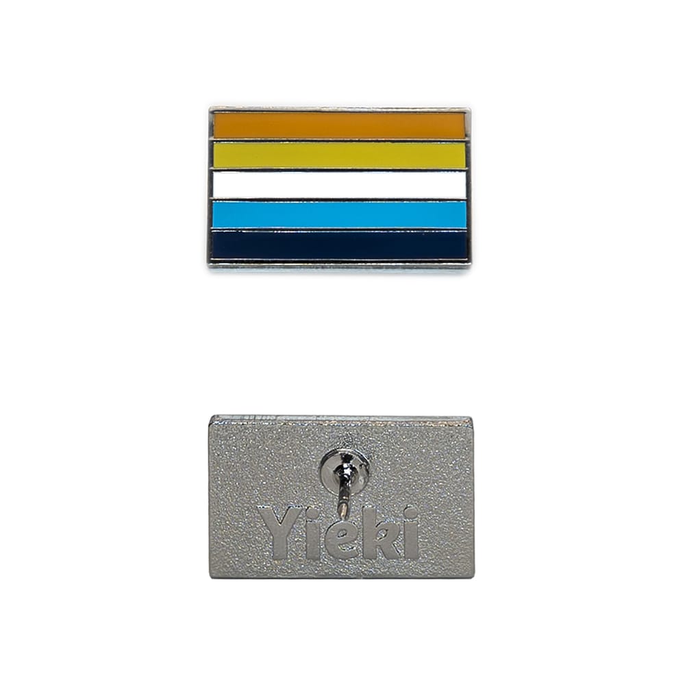 An aroace pin image showing silver plating backing