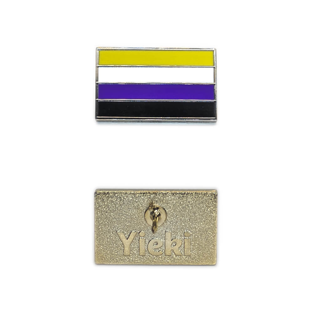 A non-binary pin image showing gold plating backing