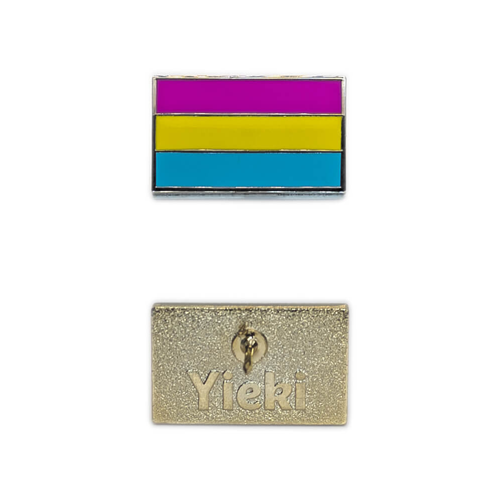 A pansexual pin image showing gold plating backing