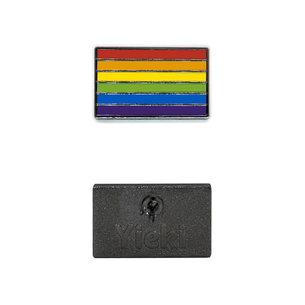 A rainbow pin image showing black plating backing