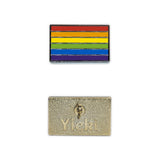 A rainbow pin image showing gold plating backing
