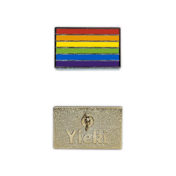 A rainbow pin image showing gold plating backing