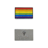 A rainbow pin image showing silver plating backing
