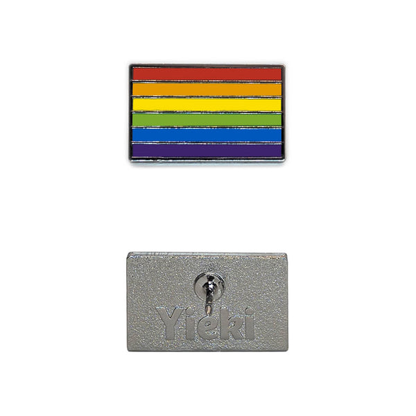 A rainbow pin image showing silver plating backing