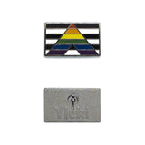 A straight ally pin image showing silver plating backing