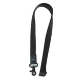 Full size black lanyard with accent leather.