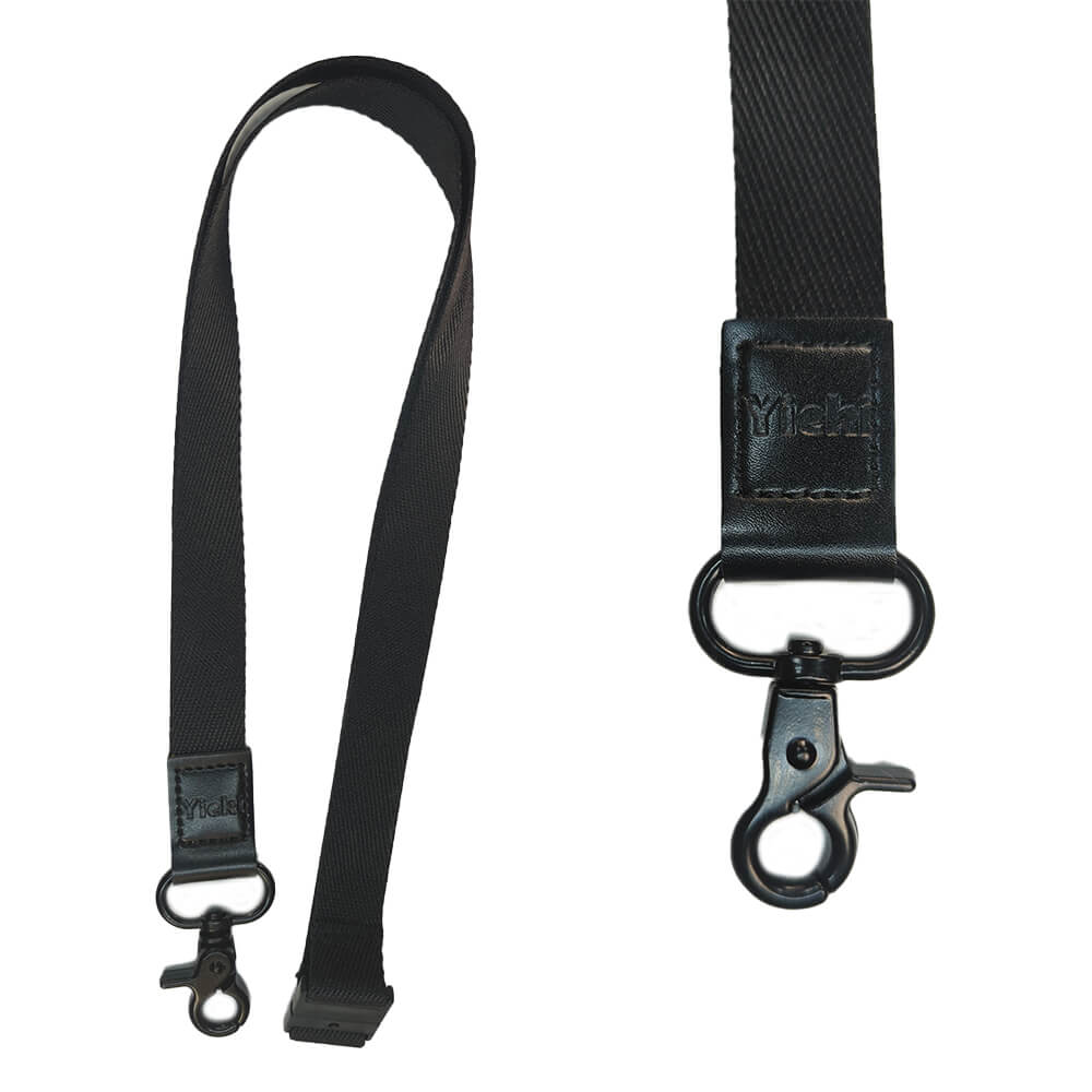 black lanyard with leather accent.