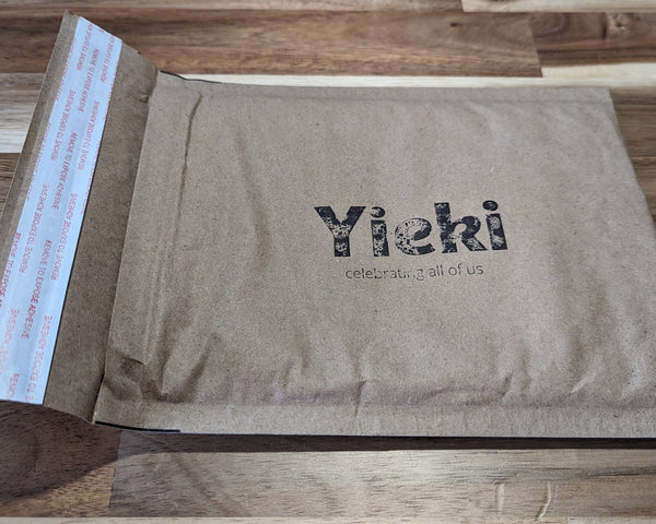 A recyclable postage bag used by Yieki to ship orders.
