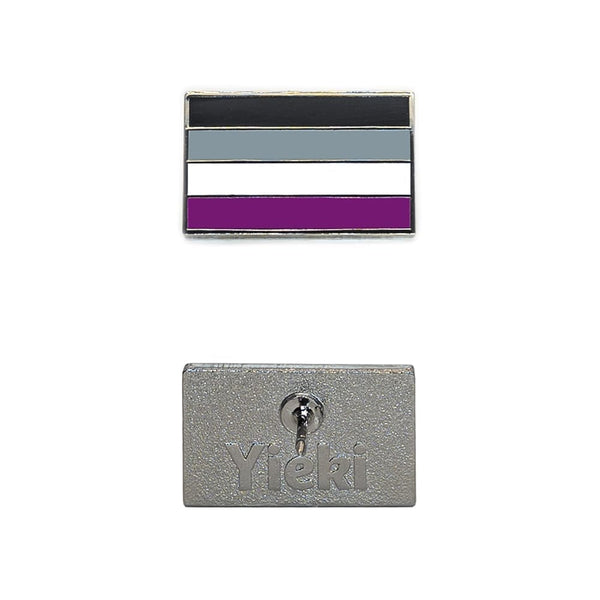 An asexual pin image showing silver plating backing