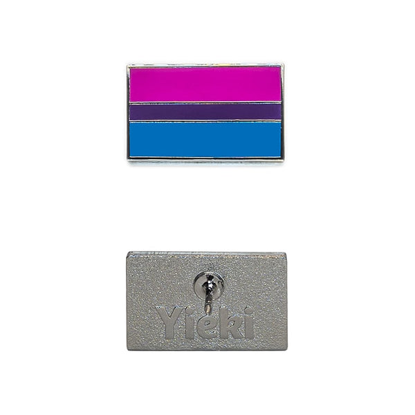 A bisexual pin image showing silver plating backing