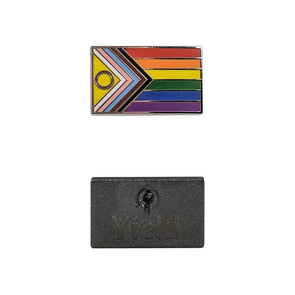 A Intersex Inclusive Pride pin image showing black plating backing