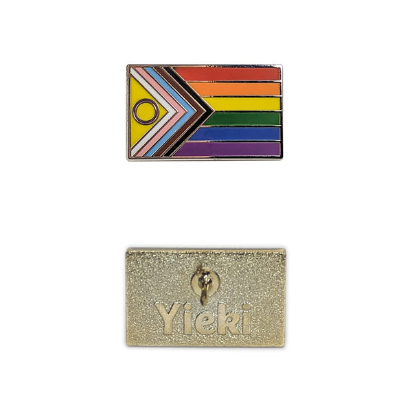 A Intersex Inclusive Pride pin image showing gold plating backing