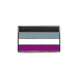 Close up image of an asexual flag pin